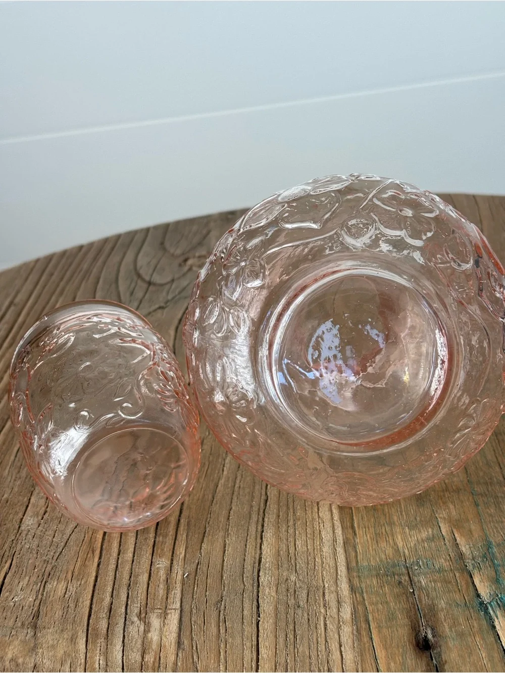 Vintage Pink Floral Depression Glass Bedside Carafe 